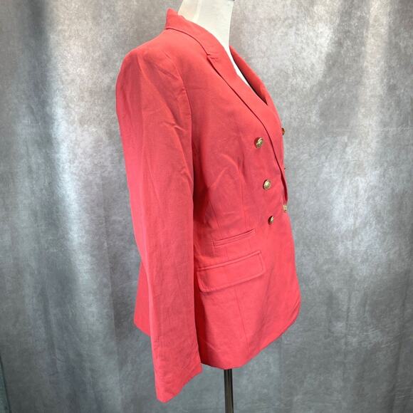 Banana Republic Linen Blend Women's 14 Coral Military Blazer Jacket Gold Buttons - Picture 4 of 12